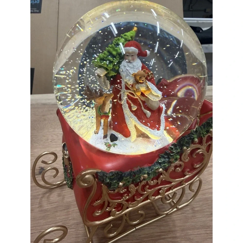 Christmas Snowglobe Santa Claus Sleigh With Led Light